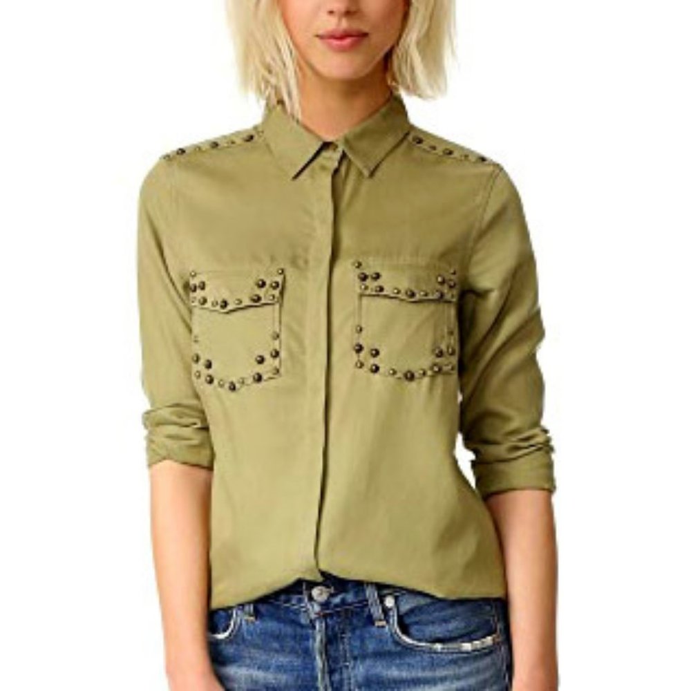 Scotch & Soda / Maison Scotch Tencel Shirt With Stud Details & Raw Hem